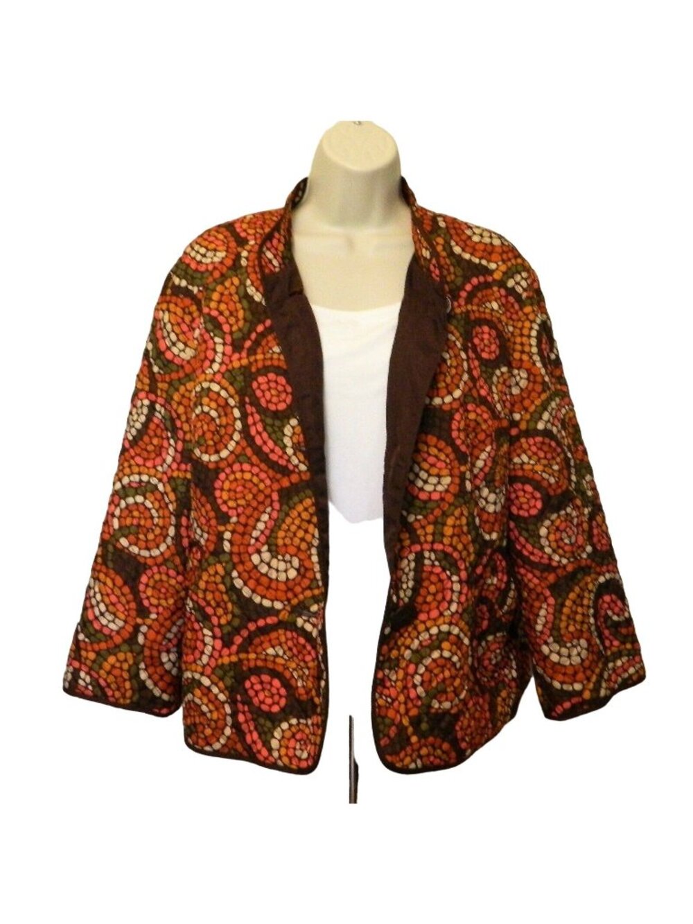 Ruby Rd Quilted Jacket Womens Size 16 Button Front Paisley Dots Print Lined